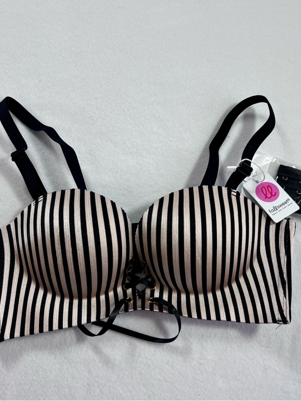 Padded Push Up Bra NWT Striped Corset Lace Up Front Size 36B